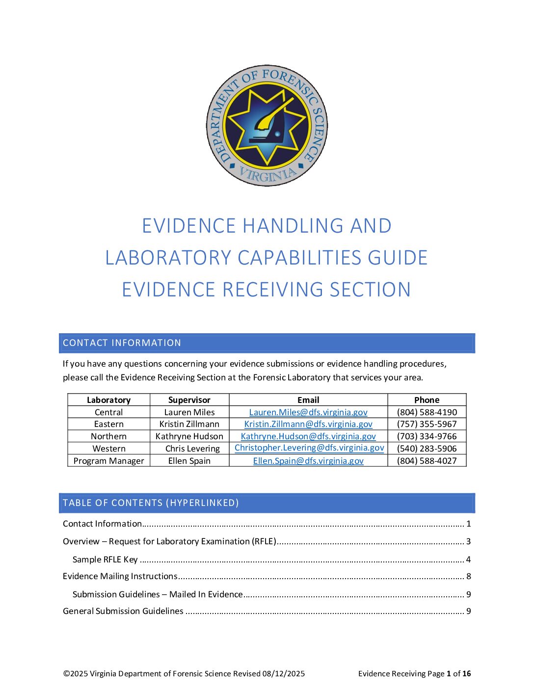 General Submission of Evidence - Virginia Department of Forensic